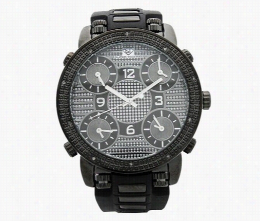 All Black 5 Time Zonesuper Techno Diamnd Watch