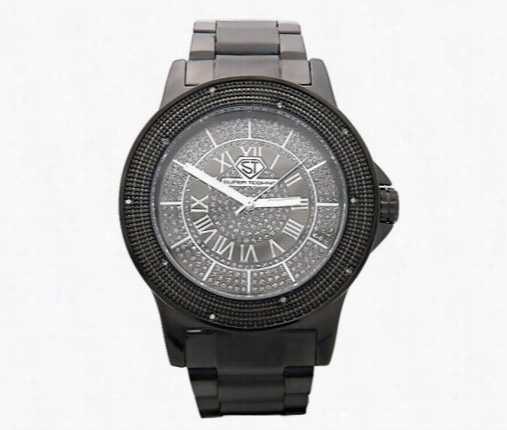 All Black Metal Super Techno Real Diamond Watch