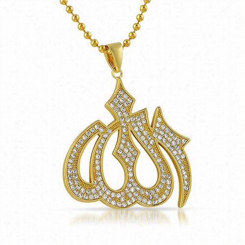 Allah Cz Bling Bling Pendant Gold