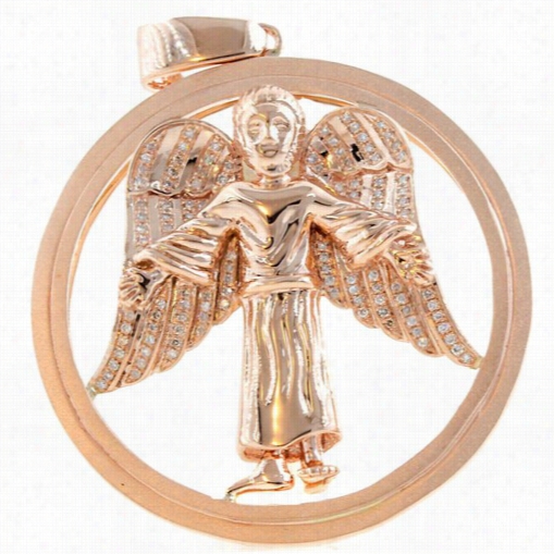 Angel In Circle 10k Rose Gold Rhombus Pendant