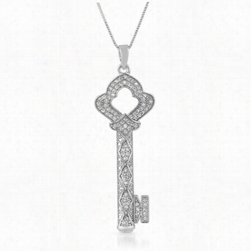 Antique Key Cz Micro Pave .925 Silver Pendant