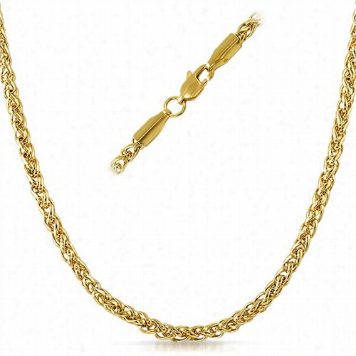 Baske T Weave Ip Gold Stainless Steel Chain Necklace 4mm