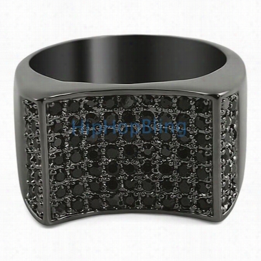 Black Concave Cz Mens Iced Out Ring