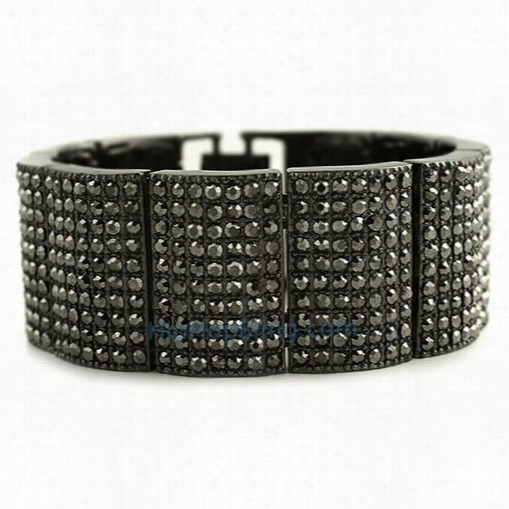 Black Ice Bump Wide Bling Bling Bracelet