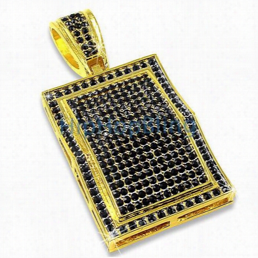 Bla Ck Iced Out Gold Block  Pendant