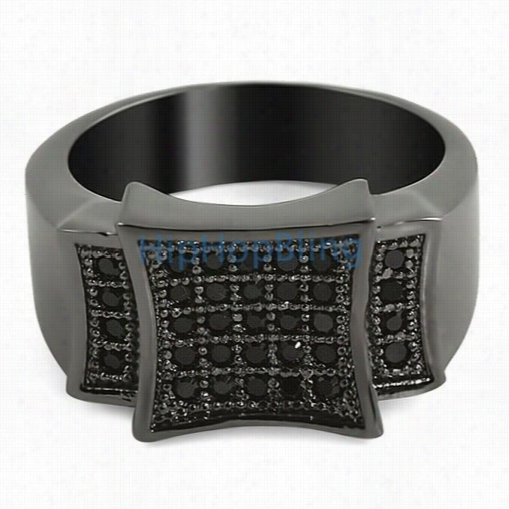 Black Kite Cz Micro Pave Mens Bling Bbling Ring