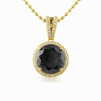 Black Round Gem Pendant .925 Silver Gold