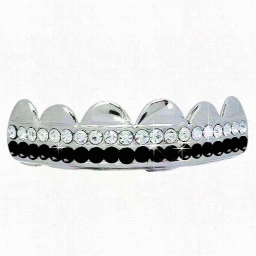 Black / White Double Bling Bl1ng Grillz Silver Teeth