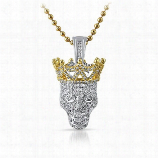 Blin9 Lbing 3d Skull Silver With  Gole Crown Iced