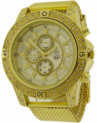 Bling Bling Gold Chrono Mesh Hip Hop Watch