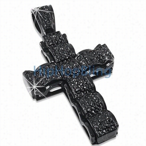 Bubble Cross Jet Black On Black Iced Out Pendant