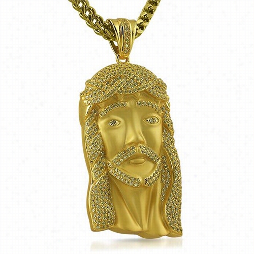 Canary Gold Jesus Piece Pendant Micropave