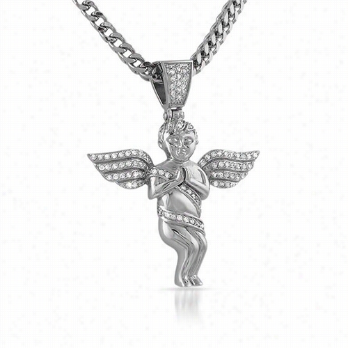 Cherub Angel Mini Cz Stainless Steel Pendant