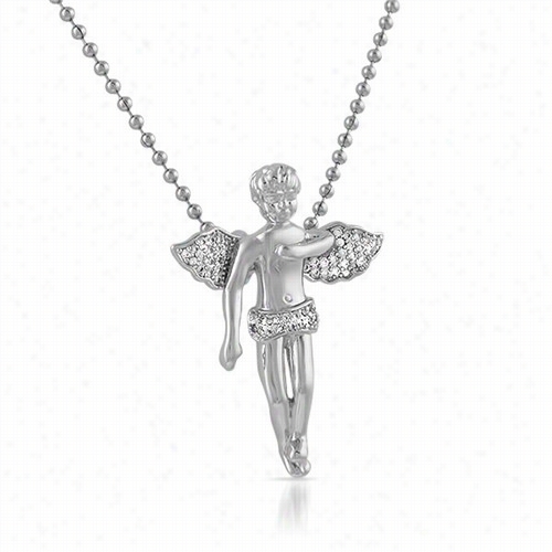 Cherub Angel Pendant Rhodium Cz Iced Abroad Pendnat