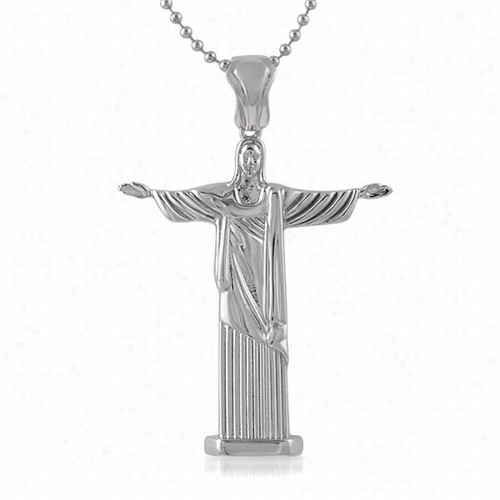 Christ The Redeemer Large Rhodium Pendant