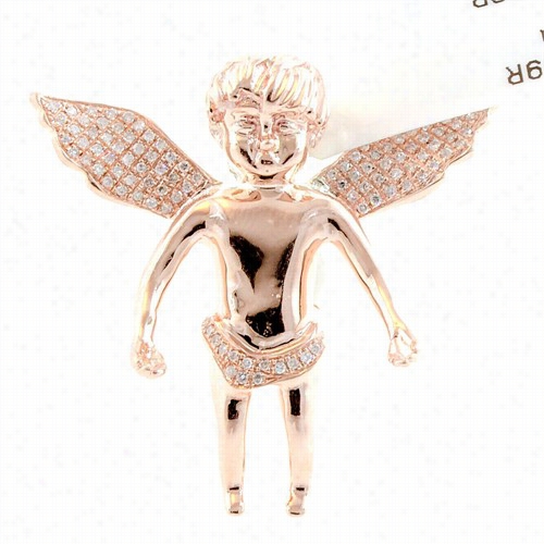 Classic Cherub Angel Damond Pendant 10k Rose Gold