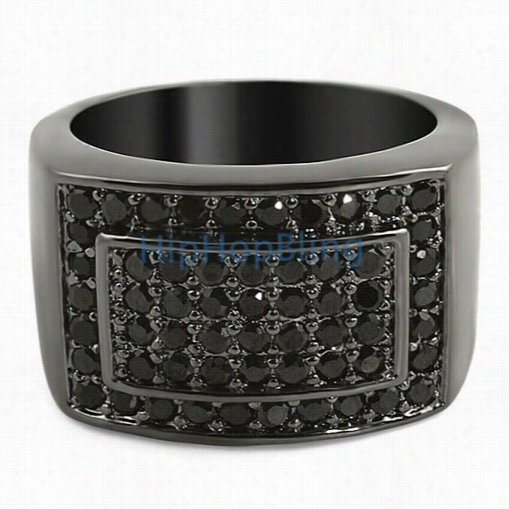 Clean Box Black Cz Mens Micro Pave Bling Bling Ring