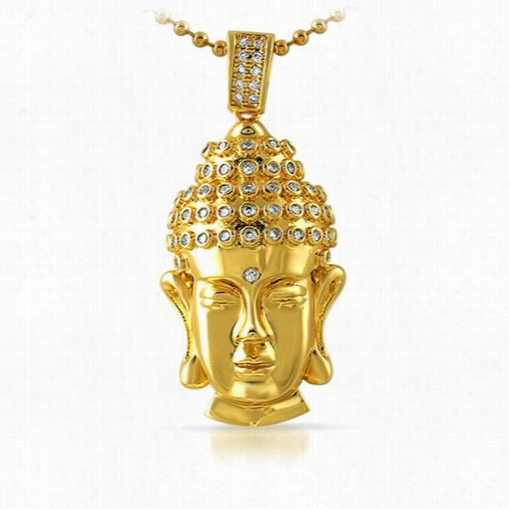 Clean Buddha Head Cz Gold Hip Hop Pendant