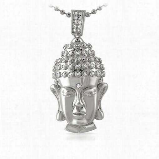 Clean Buddha Head Cz Rhodium Pendant
