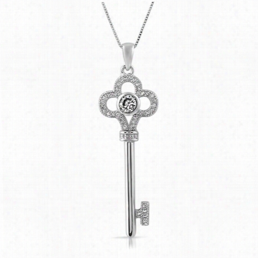 Clover Key .925 Sterling Silver Pendant Cz