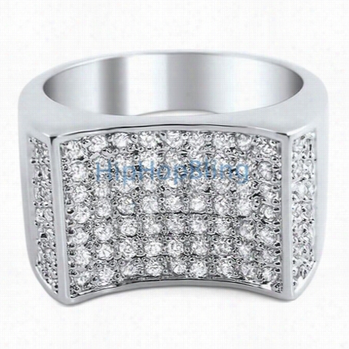 Concave Mens Cz Micro Pave Bling Bling Ring