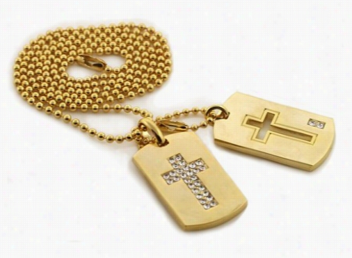 Cross Gold Double Dog Tag Stud