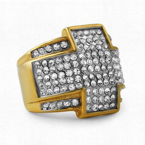 Cross Glld Stainless Steel Bling Bling Ring