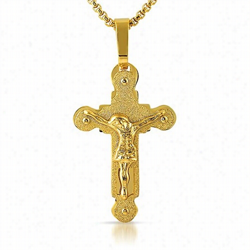 Crucifix Rounded Gold Cross Stainlss Steel