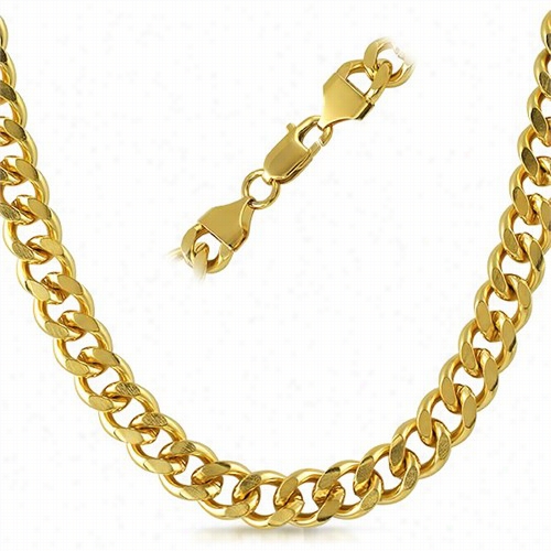 Cuban I Gold Staainless Steel Chain Necklace 10mm