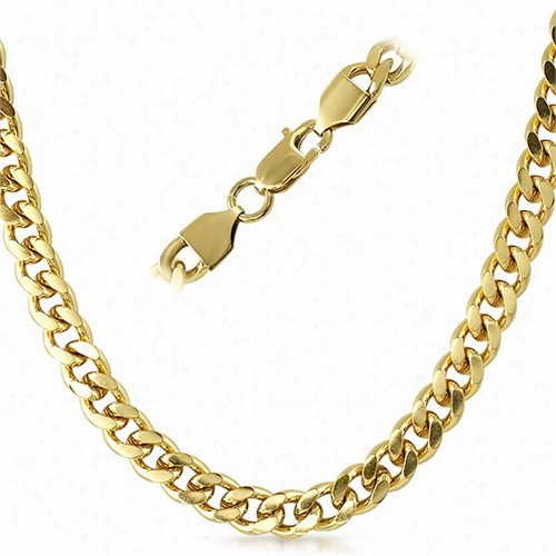 Cuban Ip Gold Stainless  Steel Chain Necklace 8mm