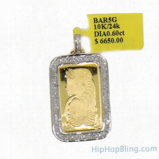 Custom 5g Pamp Suisse Fine Gold Bar Diamond Pendant