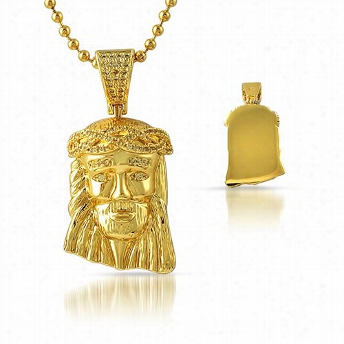 Detailed Gold Micro Jesus Canary Cz Crown Pendant