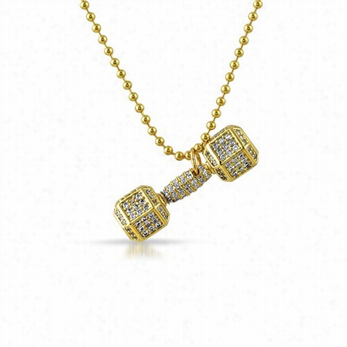 Dumbbell Weight Rcossfit Gold Bling Pendant