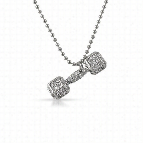 Dumbbell Wieght Crosfit Rhodium Cz Pendant