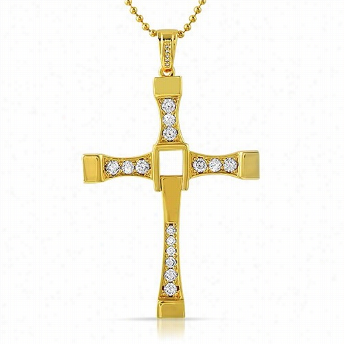 Fast N Furious Inpsired  Cz Crosss Pendant Gold