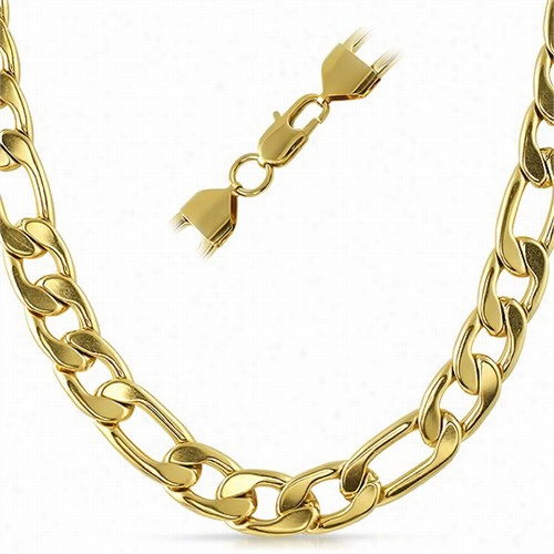 Figaro Ip Gold Stainless Steel Hain Necklace 12mm