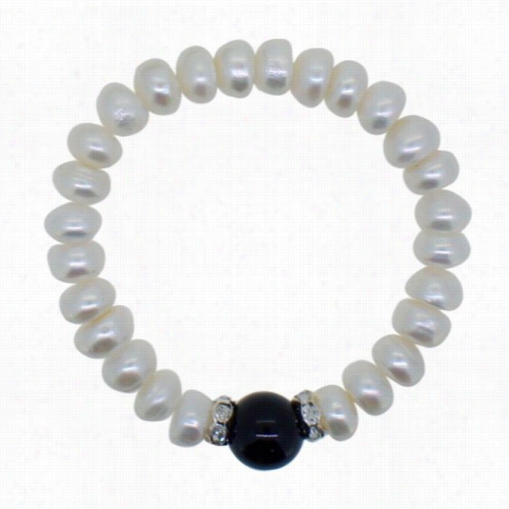 Freshwater  Pearl Bracelet Black Natural Stone