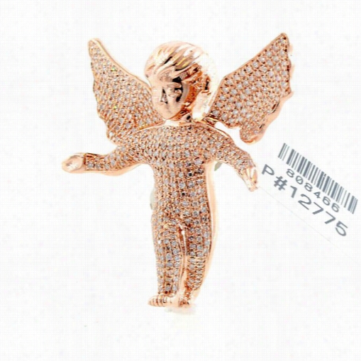 Fulll Diamond Cherub  Angel 10k Rose Gold Pendant