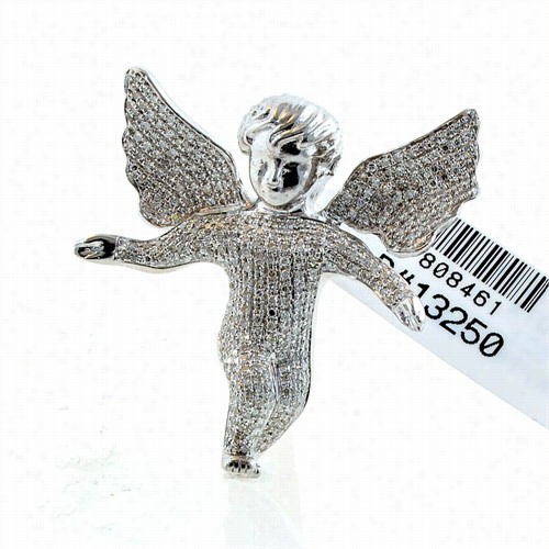 Full Duamond Cherub Angel 10k White Gold Pendant