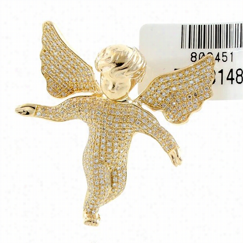 Full Diamond Cherub Angel 10k Yellow Gold Penddant