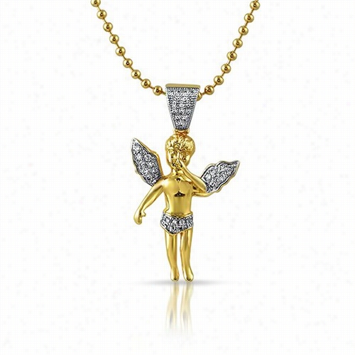 Gold Angel Micro Iced Out Gold Pendant