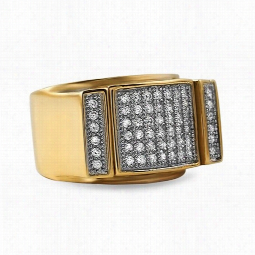 Gold Bling Bling Ring  Cz Ice D Out Pave Steel Ring