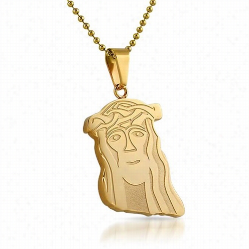 Gold Carved Look Jesus Piece Pendant Srainless Stteel