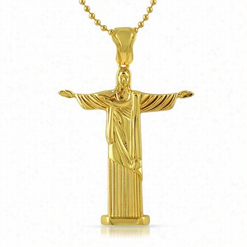 Gold Christ The Redeemer Large Detailed Pendan T