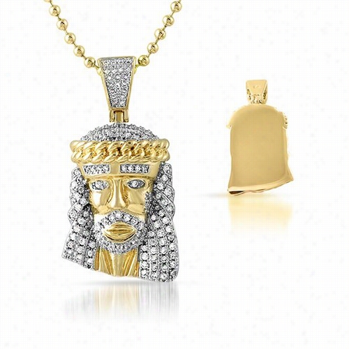 Gold Cuban Crown Mciro Jesus Pendant