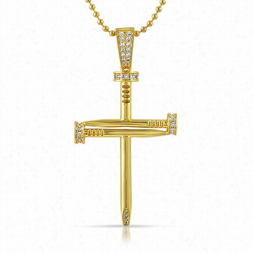 Gold Cz Nail Cross Bling Pendant 3d