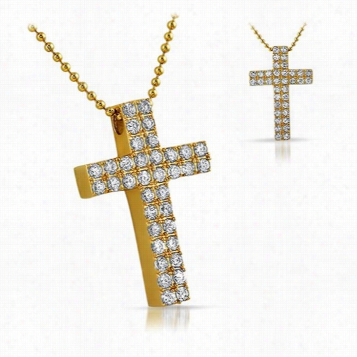 Gold Double Cz Diamond Cross 316l