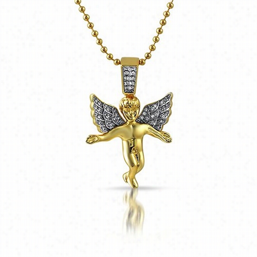 Gold Iced Out Micro Angel Pendant