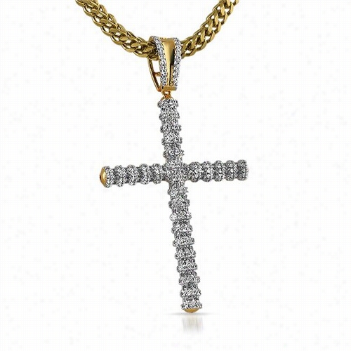 Gold Intricate Cross Rhodium Prongs Hand Set Cz Stones .925