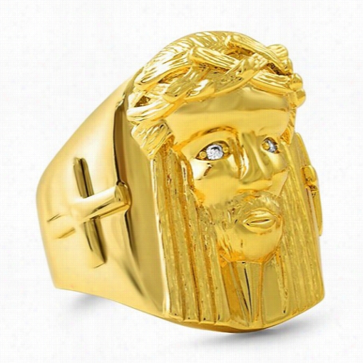Gold Jesus P Iece Ring With Cross